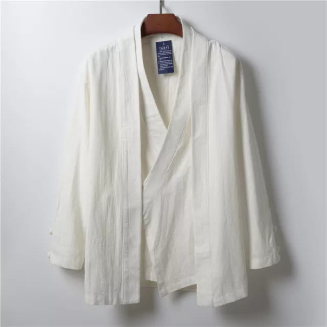 Chinese Style Mens Cardigan Cotton Linen Hanfu Kung Fu Japanese Kimono Robe Coat
