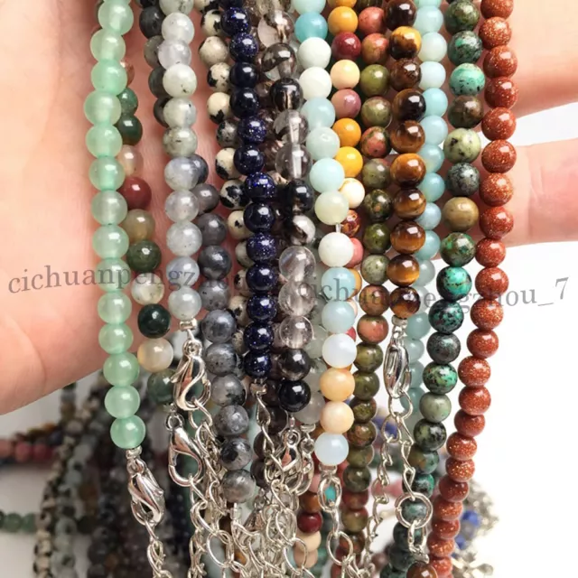 Lots Small 4mm Smooth Round Gemstone Beads Necklace Agate Jade Quartz Crystal
