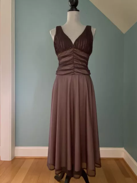 JS Boutique Sleeveless Cocktail Dress Sz 4 Women's Brown Beaded Built in Bra