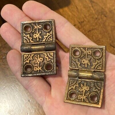 PAIR Eastlake cabinet hinges - Victorian small cast iron furniture hinges