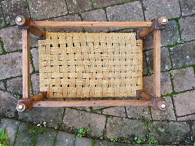 Vintage Woven Top Wooden Foot Stool 3