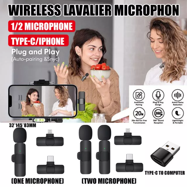 Wireless Lavalier Microphone Mini Mic For Android iPhone ipad Vlog Live Stream