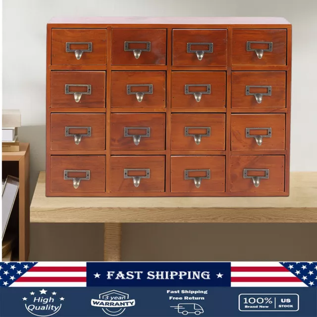 16 Drawers  Vintage Tabletop Library Card Catalog Cabinet Apothecary Storage Box