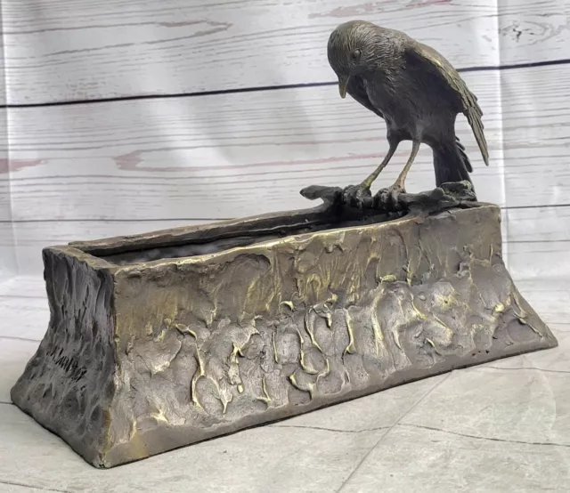 Sauter Firmado Original Bronce Escultura Ave Baño Maceta para Hogar Y Jardín
