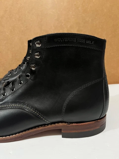 Wolverine Orginal WOLVERINE 1000 MILE Plain Toe Original Boot Black Leather Vibram Sole ...