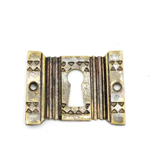 SINGLE Vintage Ornate Brass Skeleton Key hole Escutcheon Salvage 1 1/2" x 1 1/8"
