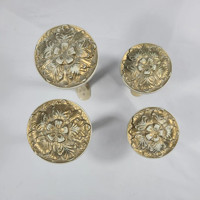 Vtg 2 Pair 4 PCs Curtain Drapery Medallion Tie Backs Aluminum With Plastic Shaft