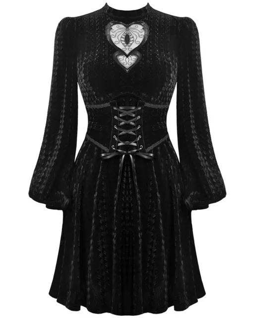 Dark In Love Gothic Witch Dress Black Velvet Heart Cutout Cincher Corset Waist