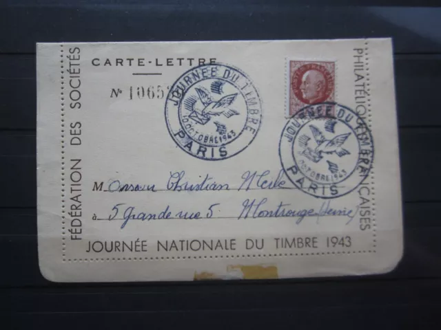 Carte-Lettre Journee Du Timbre 1943 - Paris