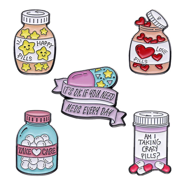 Pill Capsule Shape Letter Brooch Mini Medicine Bottle Pins Fashion Badge BII