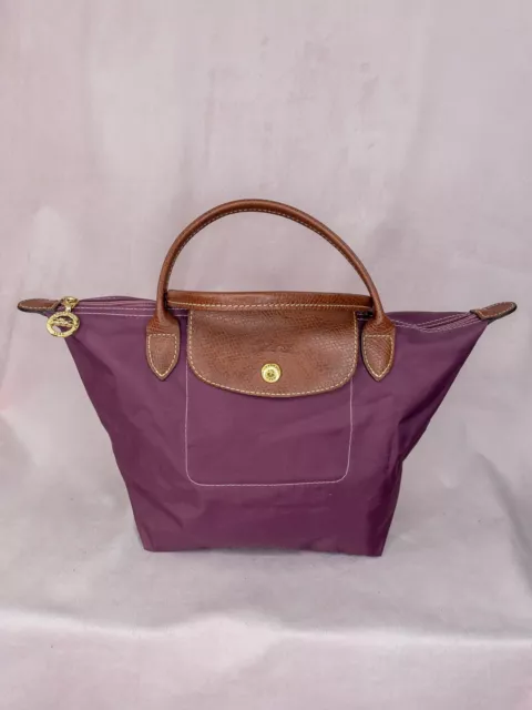 Longchamp Le Pliage Purple Nylon Leather Mini Tote Bag
