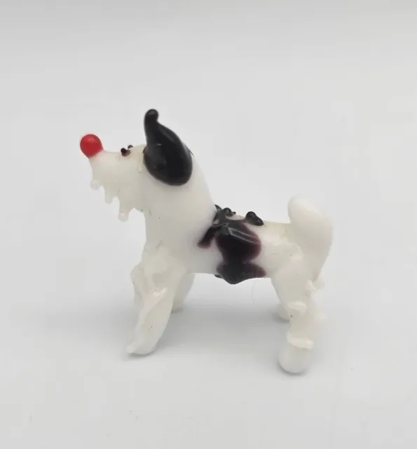 Vintage Black White Lampwork Art Glass Schnauzer Terrier Dog Figurine ~ Oc Japa