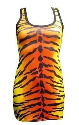 New Girls / Ladies Tiger Animal Print Long Vest Tank Top Goth Emo Punk Night Out