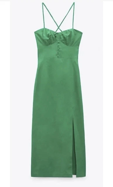 chinese dress ladies ZARA. Green linen dress T.xs  Hibuy market