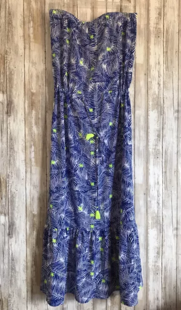 Martha's Vineyard Blue Palm Leaf Tree Pattern Ruffle Maxi Dress M Medium $298