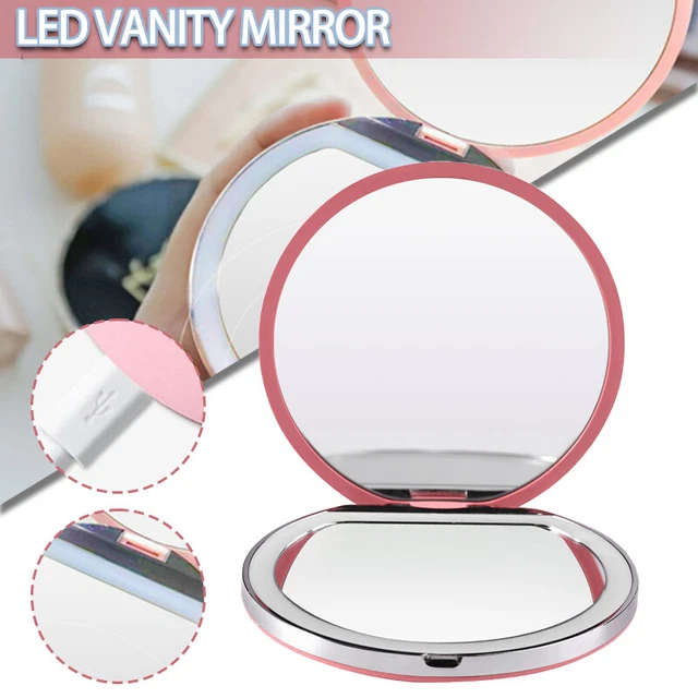 Double-Sided Pocket Makeup Mirror Compact with LED Ring N