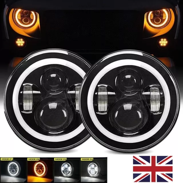 2x 7 Inch LED Headlights Angle Eye Halo for LAND ROVER DEFENDER TD4 TD5 90 110