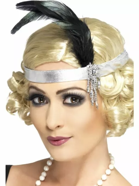 Mujer 1920s Plata Charleston Diadema de Plumas Flapper Gánster 30s Disfraz