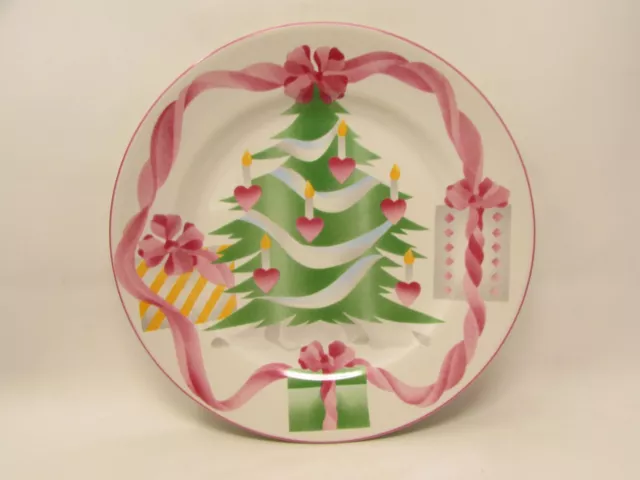 Home for Christmas by Sango Dinner Plate Christmas Tree In Center Pink Trim L126