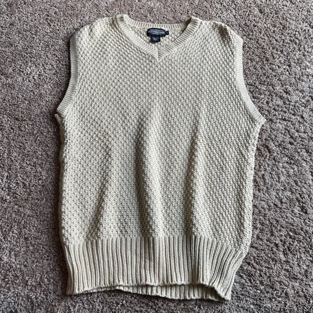 Vintage J Peterman Crochet Tennis Sweater Vest Mens M Beige V Neck Knit 80s
