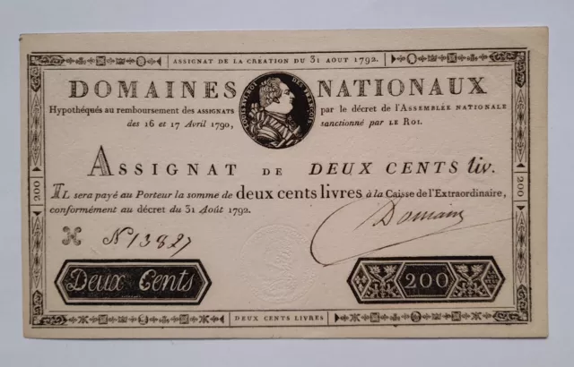 Assignat 200 Livres 31 Aout 1792 SUP Voir SPL