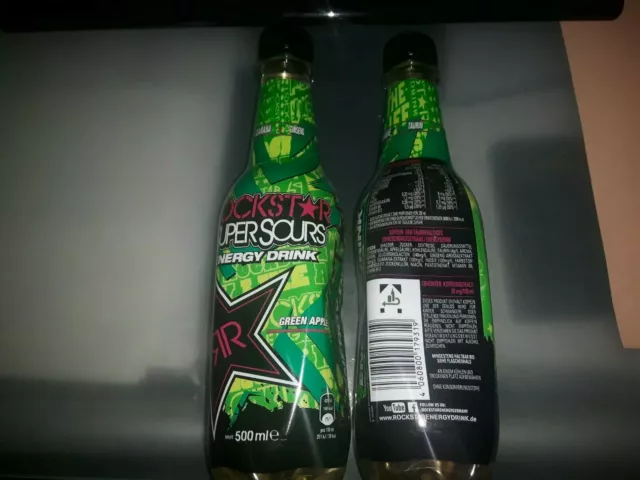 ☆☆1 FULL Energy Drink,Rockstar Supersours Green Apple Plastic Bottel Pfandlogo☆☆