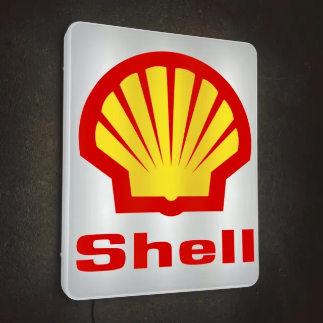 Shell Led Illuminated Light Up Box Garage Sign Automobilia Gasoline Petroliana
