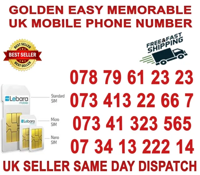 GOLDEN EASY MEMORABLE UK VIP MOBILE PHONE NUMBER/PLATINUM SIM( Lebara B45 )