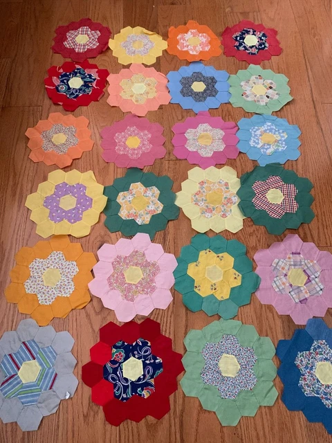 Bloques de edredón de jardín de flores de abuela de colección hechos a mano 87 bloques de bolsa de alimentación