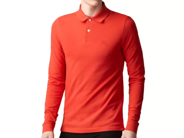 Burberry Brit Polo Shirt Long Sleeve- Bright Rowanberry 3872759- Size Medium