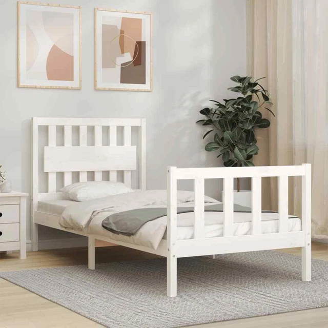 Estructura de cama con cabecero madera maciza blanco 90x200 cm vidaXL