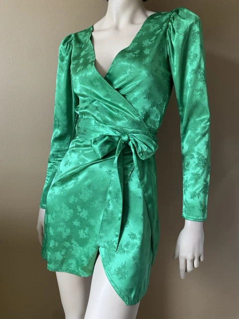 ZARA GREEN WRAP Mini Dress Long Sleeve Satin Size M Patterned 1 18.99 -  PicClick UK