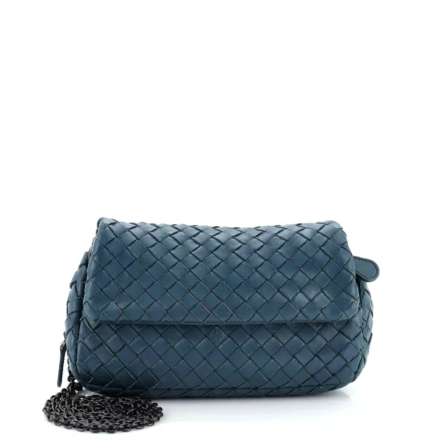 Bottega Veneta Expandable Chain Crossbody Bag Intrecciato Nappa Small Blue