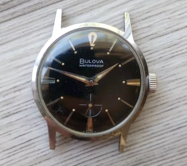 Vintage Bulova M6 1966 Small Second Black Dial Mens Watch Runs 11AL