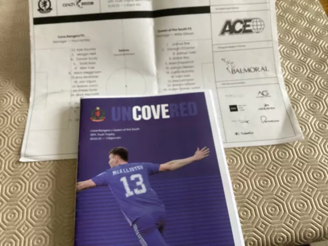 2021/22 Cove Rangers v QOS Trust  Cup Semi Final and team sheet