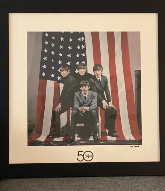 THE BEATLES 50th Anniversary sitting under AMERICAN FLAG  NUMBERED 312/500