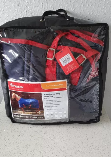 Whitaker Thomas Stable Rug 250g Mediumweight Deeper Cut Navy/Red 6ft 9 Brand New