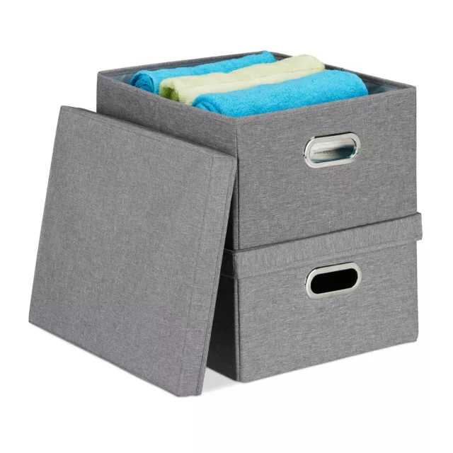 2x scatola portaoggetti coperchio cestino contenitore organizer cesta grigio