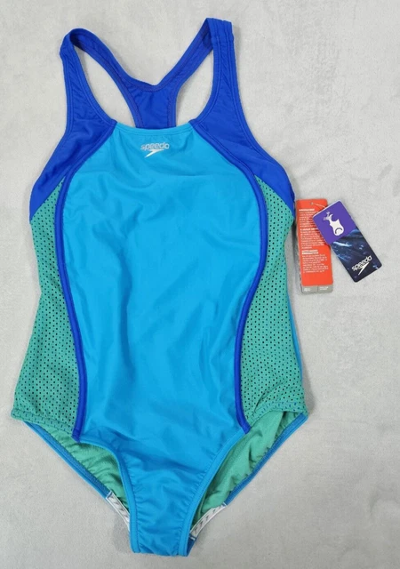 Speedo Girls One Piece Swimsuit Size 16 Mesh Splice Thick Strap No Wedgie