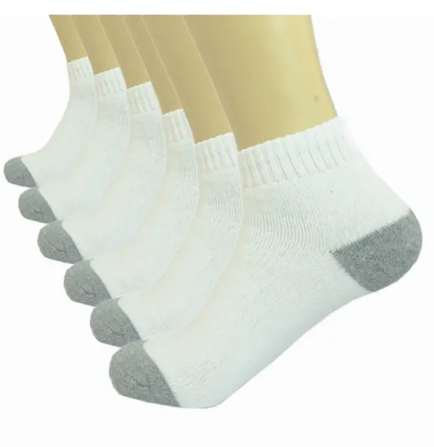 6 Pairs Men's White Sports Athletic Work Quarter Cotton Socks Made in USA
