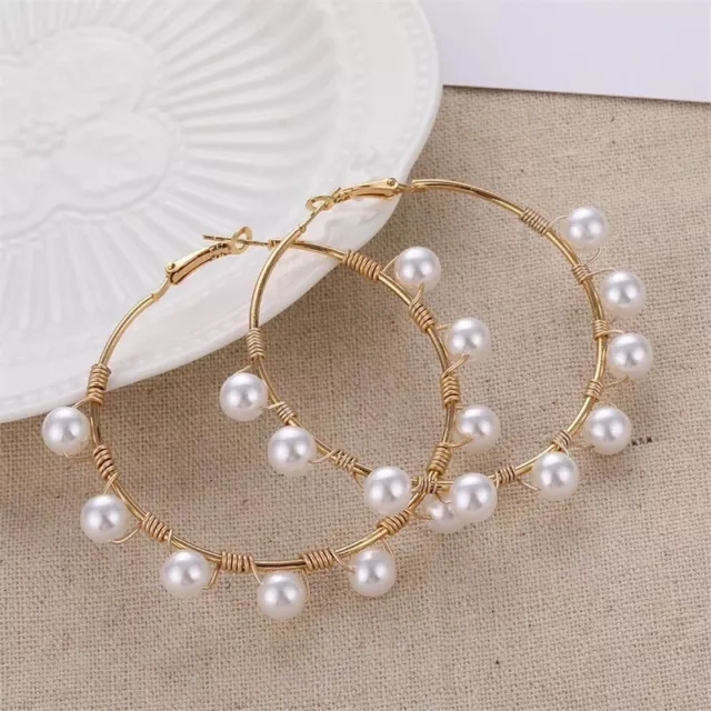 Statement Earrings Big Pearl Hoop Earrings For Women