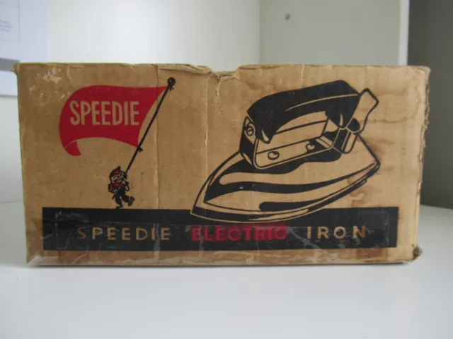 Vintage 'Speedie Electric Iron' W/ Lead, Bakelite Handle & Box - Heats Up - Gc