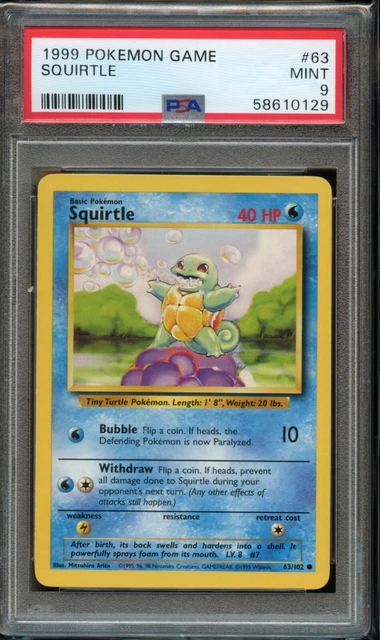1999 Pokemon Card - Squirtle 63/102 - Base Set - PSA 9