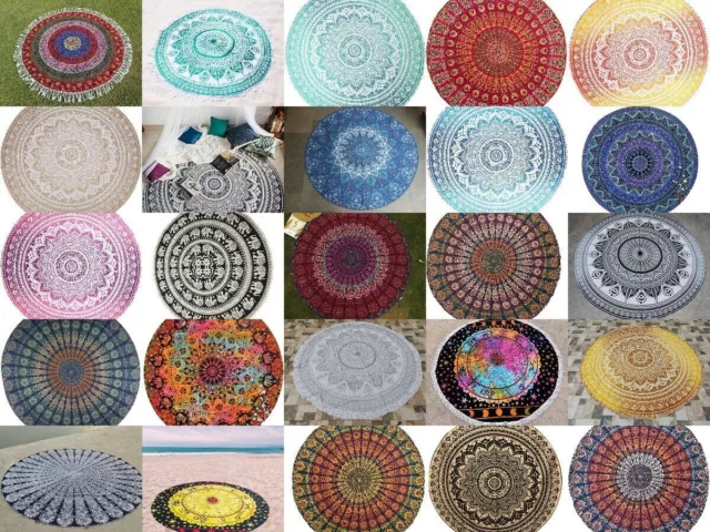 Tapiz redondo de mandala Artesanía india Hippie Boho Toalla de playa redonda