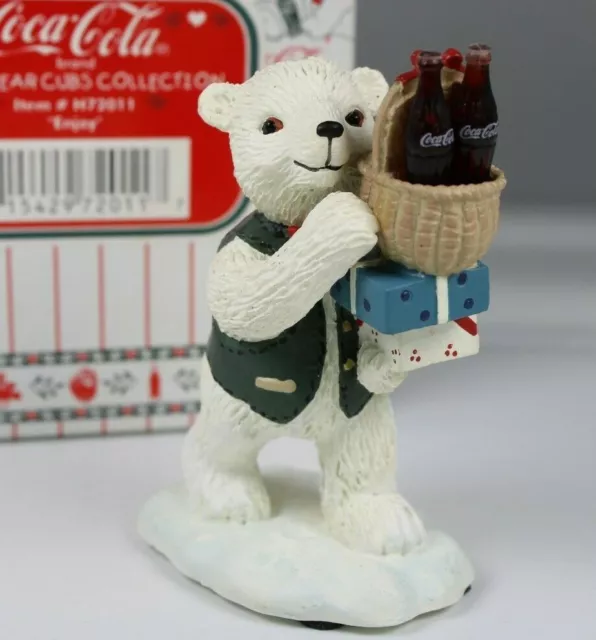 Coca Cola Polar Bear Cubs Collection Figurine Enjoy Basket Of Cola Vintage 1996