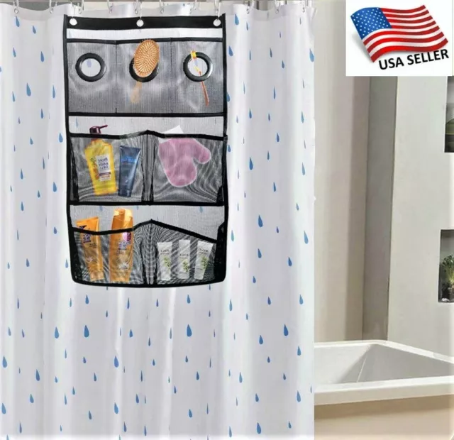 RTgenesis Hanging Mesh Shower Caddy Bath Organizer 7 Pockets Hang Shower Curtain