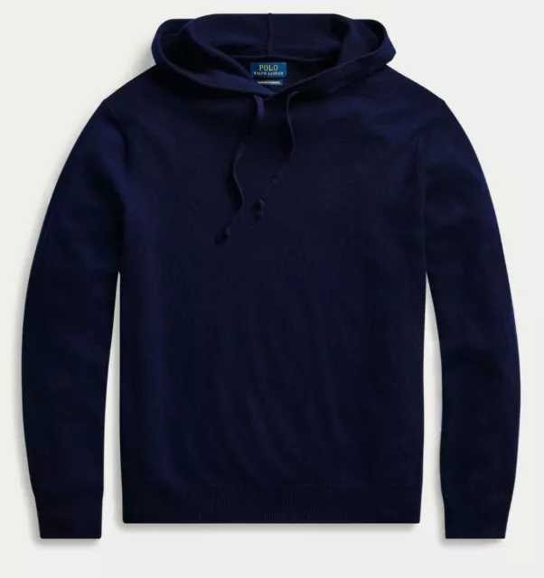 Polo Ralph Lauren Mens Hunter Navy Washable Cashmere Hooded Hoodie Sweater NWT