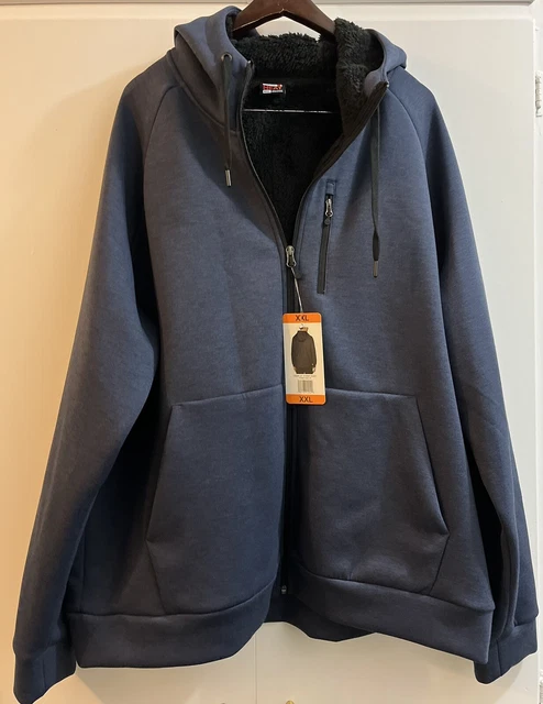 32 DEGREES HEAT Men’ s XXL Sherpa Lined Hoodie Full Zip Jacket Navy Blue 2XL NEW