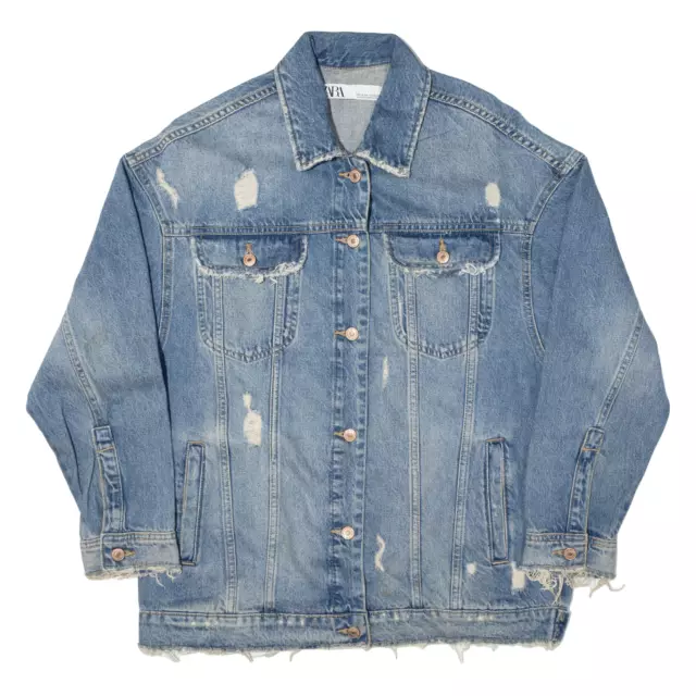 Zara Trafaluc Womens Denim Jacket Distressed Retro Trucker Medium Wash XS |  eBay