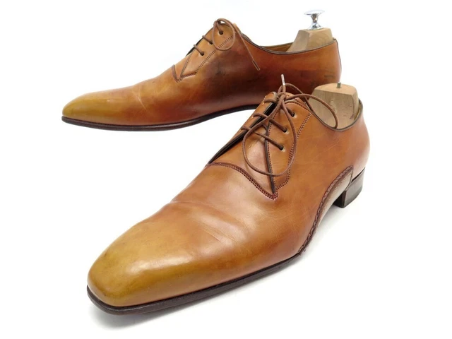 Chaussures Santoni 6695 Derby 3 Oeillets 8.5 It 43.5 Fr Cuir Marron Shoes 580€